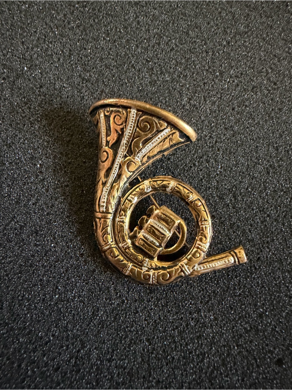 Vintage Damascene Horn Brooch